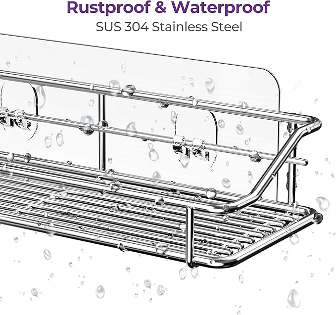 ODesign Adhesive Bathroom Shelf Organizer Shower Caddy Kitchen Spice Rack Wall Mounted No Drilling SUS304 Stainless Steel Rustproof
