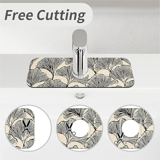 Kitchen Sink Splash Guard，Line ginkgo leaves Faucet Mat Sink Gadgets-Super Absorbent Fast Drying Mat Drip Catcher for Kitchen, Bathroom,Sink Mat, Dish Drying Mat, Bathroom(15" X 5.5" )