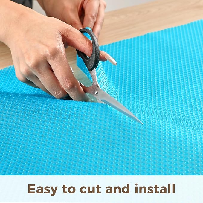 ALIUNI 100% EVA Shelf Liner for Kitchen Cabinet, 12" x 240" Drawer Liners Non Adhesive Non Slip Waterproof Plastic Paper, Dresser Pantry Bathroom Refrigerator Protector, Blue