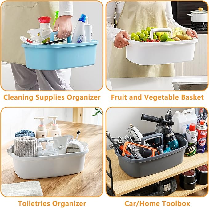 Goderewild Multi-Purpose Plastic Cleaning Caddy with Handle, Shower Caddy Organizer/Storage Basket/Totes Portable for Bathroom Supplies, Cleaning Products, Under Sink Tool, Housekeepers (White)