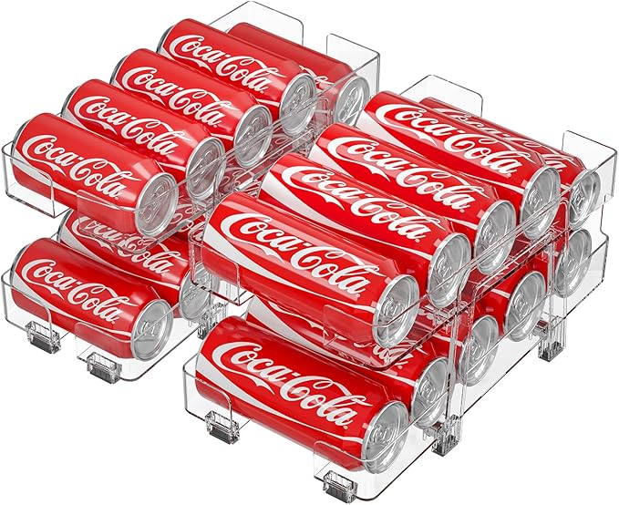 2 Pack Adjustable Soda Can Organizer,Expandable 2 Tier Gravity Beverage Drink Dispenser for Mini Fridge,Rolling Pop Can Storage for Refrigerator,Mini and Tall Skinny Can Holder for Pantry