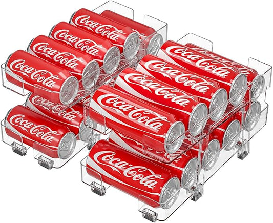 2 Pack Adjustable Soda Can Organizer,Expandable 2 Tier Gravity Beverage Drink Dispenser for Mini Fridge,Rolling Pop Can Storage for Refrigerator,Mini and Tall Skinny Can Holder for Pantry