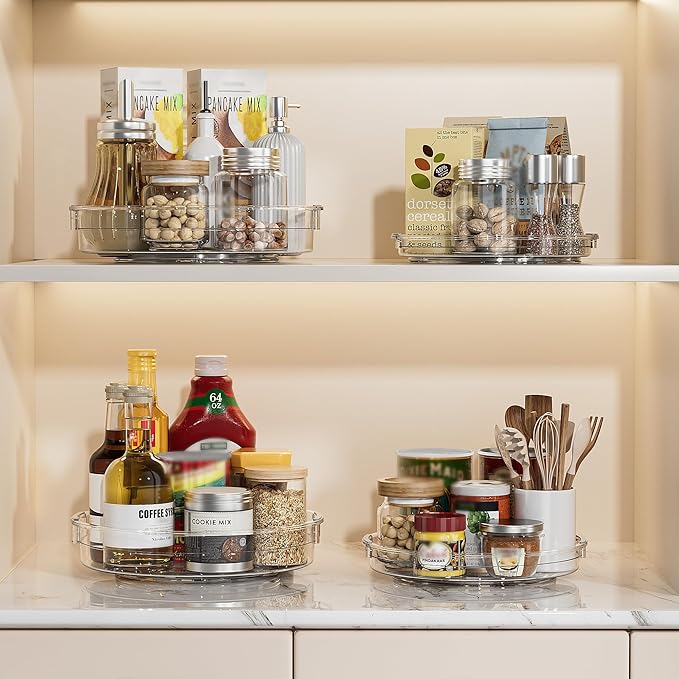 LazySpin 3 Pack Lazy Susan Organizer, Clear Lazy Susan Turntable Organizer for Cabinet, Kitchen, Refrigerator, Pantry, Bathroom, Rotating Spice Organization, 3 Size 9.25'' 10.6'' 12'', Acrylic