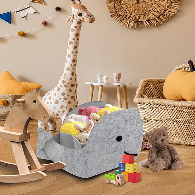 Storage Basket Felt Storage Bin Whale Shaped Collapsible & Convenient Box Organizer with Carry Handles for Home Bedroom Closet Babies Nursery Toys (Small)
