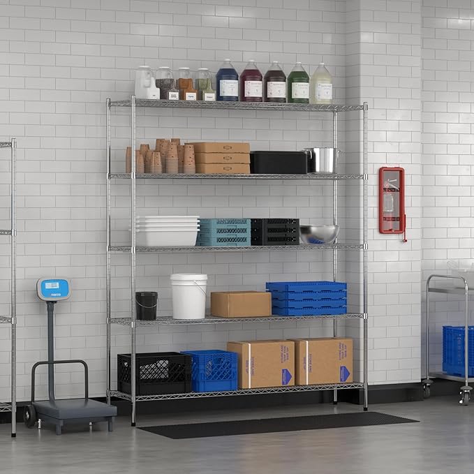 Commercial NSF Listed Chrome Stationary Wire Shelving Kit 18" x 72" x 86", with 5 Shelves Perfect for Warehouse, Walk-in Refrigerator, Freezer, Grocery Store, Restaurant, Dishroom
