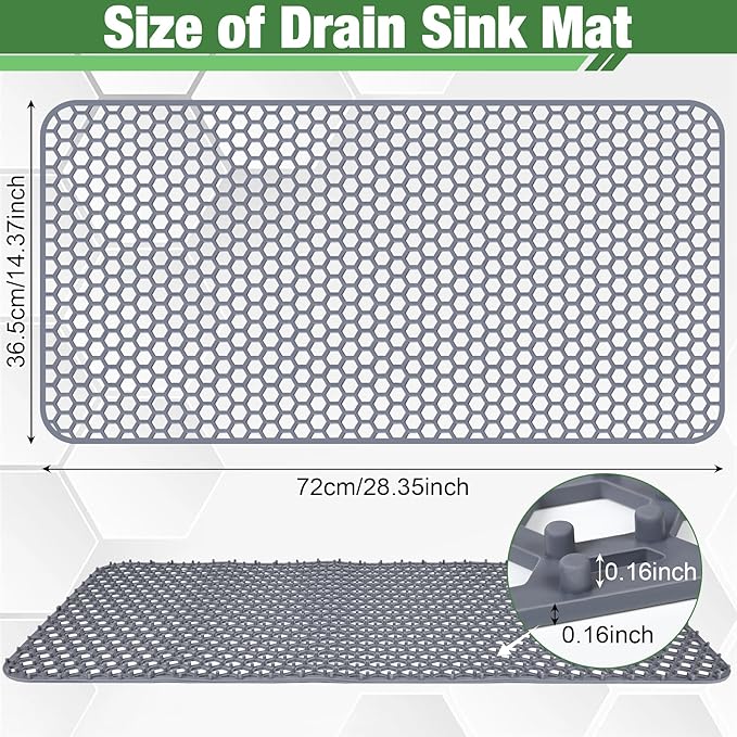 Inchoco Sink Protectors Mat - 28.35"x14.37" Kitchen Sink Pad for Bottom of Basin for Protection of Stainless Steel and Tableware, Farmhouse Rubber Basin Mat Protector - Light Gray