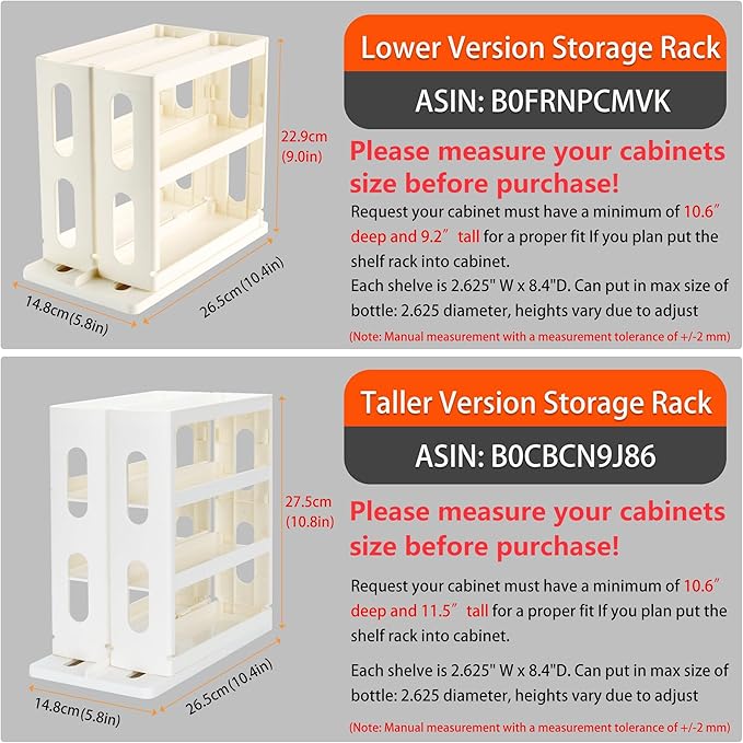 Medicine Organizer 2 Three-Decker Shelves Cabinet Storage Rack Organizer for Holding Vitamins, Supplements Cosmetics 10.82”H x 5.82”W x 10.43”D (Creamy White)