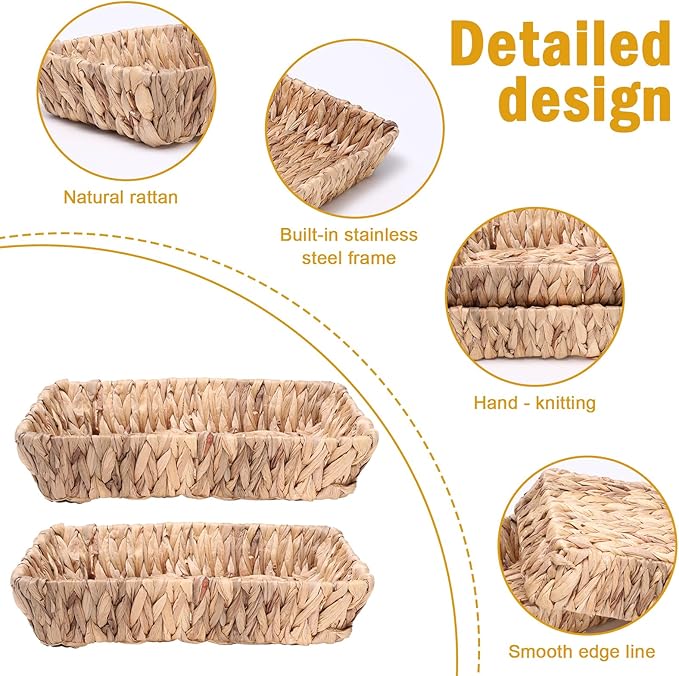 Snack Bar Station Organizer,Pantry Organizers and Storage Bins,Hand-Woven Snack Basket for Countertop,Natural - Water Hyacinth Snack Display Box Candy,Drink Packet,Chips,Spice Organizer