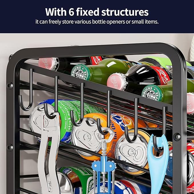 MIKEE 3-Tier Stackable Can Organizer for Pantry, Rolling Soda Can Dispenser with Removable Rubber Strips, Multi-Scenario Storage for Pantry&Kitchen for Cans & Bottles,Storage for 36 Cans, Black