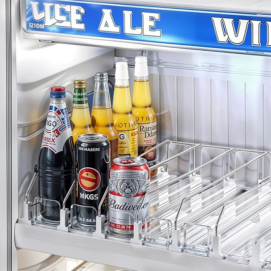 Drink Organizer for Fridge, Soda Can Organizer Dispenser for Refrigerator with Automatic Pusher Glided, Width Adjustable Clear Dividers Can Holder for 6-20oz Beverage, 15''D x15.4''W, 5 Rows