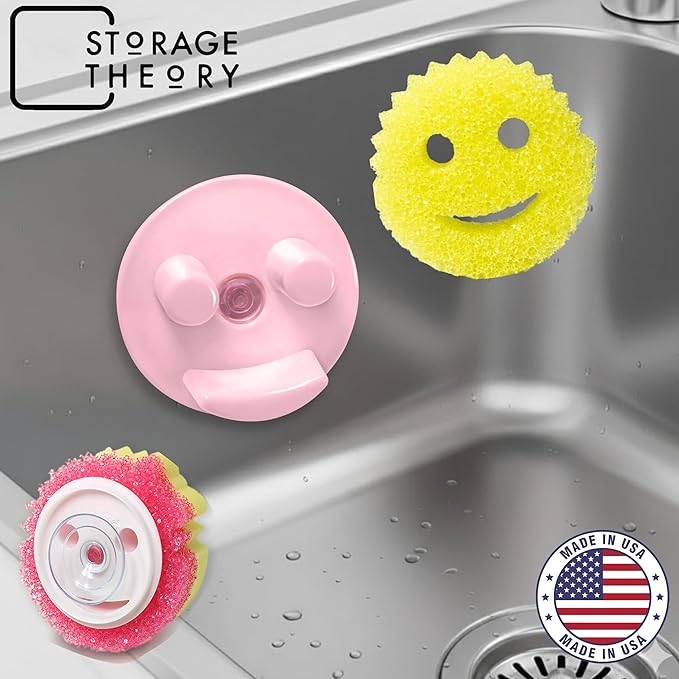 BeraTek Smiley Face Sponge Holder for Kitchen Sink - Stop Soggy Sponges, In Sink Sponge Holder with Suction Cup - Sponge Caddy Fits Most Happy Face Sponges - Pink, 1 Pack