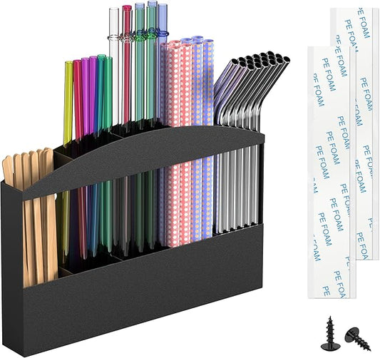MyLifeUNIT Straw Holder for Cabinet Door, Metal Straw Dispenser Organizer Wall Mount with Double Sided Adhesive Tape, Compatible with Tumbler Straws and Coffee Stirrers