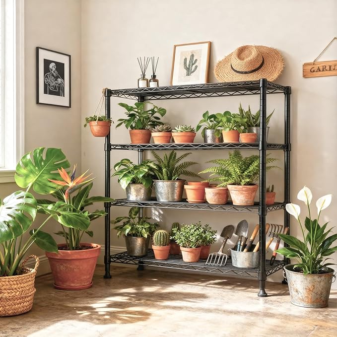 1400 lbs 4 Tier Storage Rack Metal Wire Shelving Unit, Storage Standing Household Shelf Organizer for Kitchen Pantry Closet Garage Basement Utility Room, Black 15.8" D x 45.3" W x 59.4" H