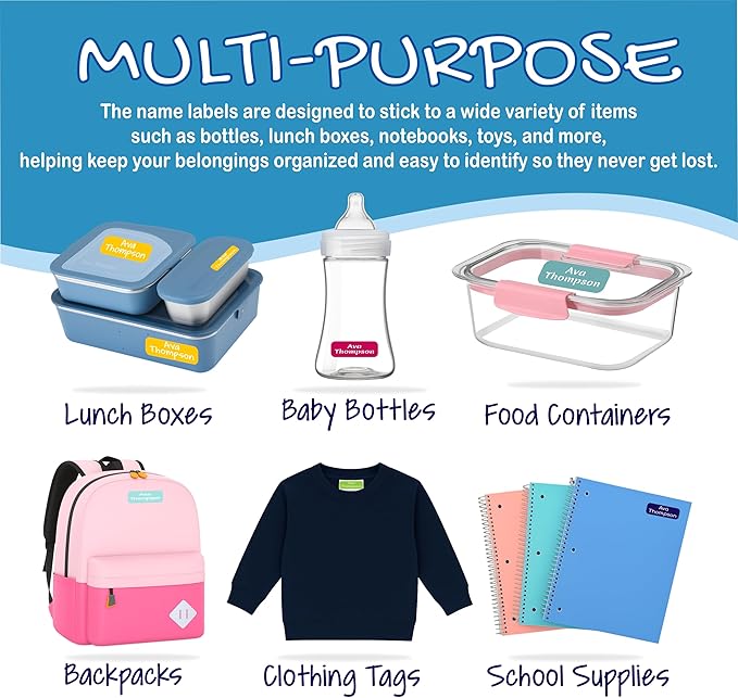 KYTRA Personalized Name Labels for Kids 120 Stickers for Daycare & School Supplies, Clothes, Toys, Lunchboxes and More - Waterproof, Laundry, Dishwasher & Microwave Safe, Made in USA (Sunrise)