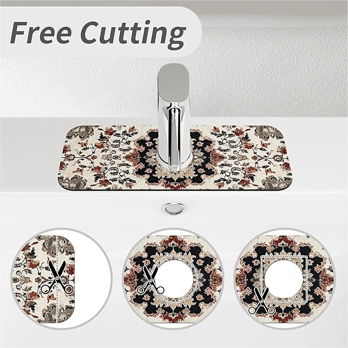 Kitchen Sink Splash Guard，Intricate Persian floral Faucet Mat Sink Gadgets-Super Absorbent Fast Drying Mat Drip Catcher for Kitchen, Bathroom,Sink Mat, Dish Drying Mat, Bathroom(15" X 5.5" )