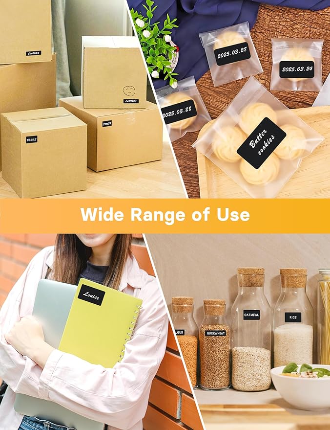 GAUENEEN 340 Pcs Removable Chalkboard Labels, 4 Sizes, Erasable Reusable Labels for Storage Bins, Pantry Label Stickers for Containers, 2 Liquid Chalk Pens Included