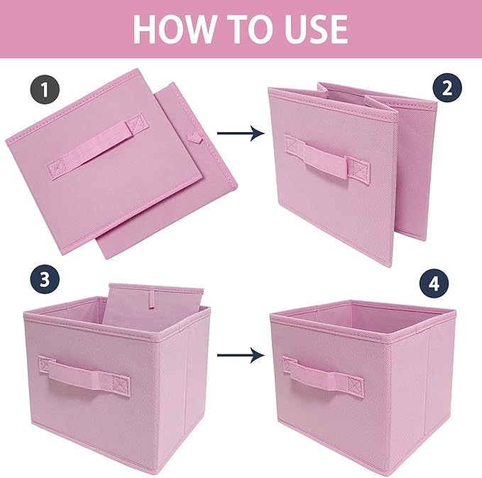 EBIGIC Pink Cube Storage Bins 9.0"x7.5"x7.5" Small Size Fabirc Foldable Closet Toy Organizer Collapsible Cloth