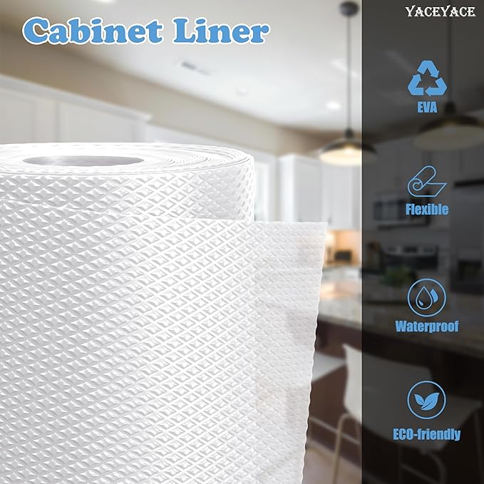 YACEYACE Cabinet Liner for Kitchen, Clear 12” x 20 FT Shelf Cabinet Liner, Waterproof, Non-Slip, Non Adhesive, Shelf Liners for Drawer, Refrigerator