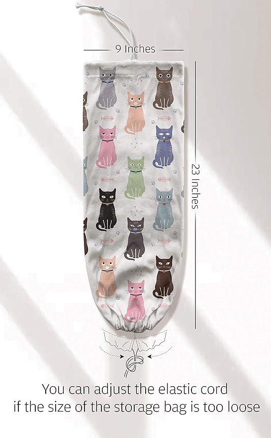 Cat Grocery Bag Storage Holder,Grocery Shopping Bags Carrier,Plastic Bags Organizer for Kitchen,Cute Cat Home Kitchen Decor Gifts for Women 23"x9"