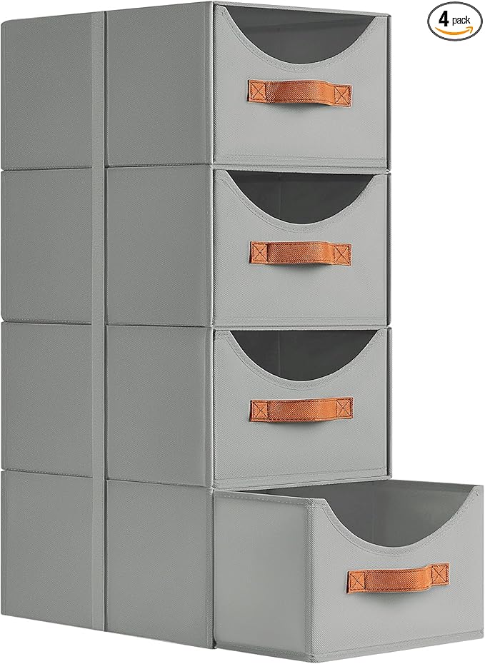 DIMJ Closet Organizers and Storage - 4 Pack Fabric Storage Bins with Drawers, Collapsible Clothes Organizers Stackable Drawers for Closet, Bedroom, Living Room, Shelf, Wardrobe