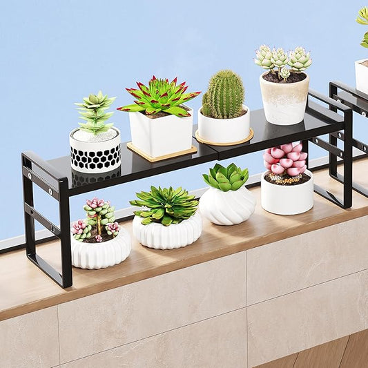 1pc Small Narrow Tall Shelf for Windowsill Kitchen Organizer Stackable Shelves Bathroom Sill Thin Shelves for Narrow Spaces Counter Top Racks (Black, L13.8-23.6'' * W5.9'' * H7.2'')