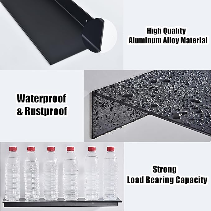 Adhesive Shower Caddy 2 Pack, Metal Shower Shelves for Inside Shower 30cm, Black Bathroom Shelves Wall Mounted, No Drilling Bathroom Organizer