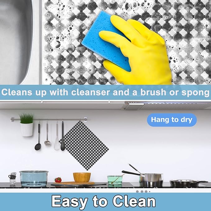 Kitchen Sink Mat for Stainless Steel/Ceramic Sinks,2 Pack Dish Sink Mats for Kitchen Sink with Scissors, Fast Draining,Easy to Clean,DIY Cut,15.7 X 11.8 Inch(Light Black)