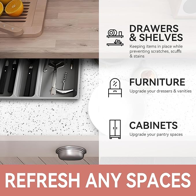 RAY STAR Shelf Liner, Non Adhesive Terrazzo Marble Cabinet Liner for Pantry Drawer, Strong Grip Non Slip Waterproof, Shelf Liners for Kitchen Cabinets Organization 12 Inch x 10 FT (2 Rolls)