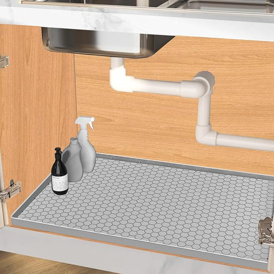 Jacooxi Under Sink Mat 25 x 19, Silicone Under Sink Mats for Kitchen Waterproof, Under Sink Liner, Easy to Clean Bathroom Cabinet Mat Organizers and Storage, Light Grey