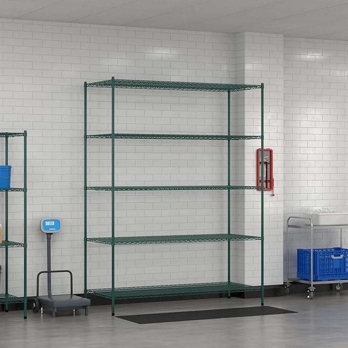 Commercial NSF Listed Green Epoxy Stationary Wire Shelving Kit 30" x 72" x 96", with 5 Shelves Perfect for Warehouse, Walk-in Refrigerator, Freezer, Grocery Store, Restaurant, Dishroom