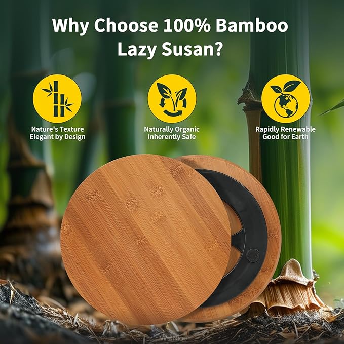 Bamboo Wood Lazy Susan 11", Set of 2, Lazy Susan for Table Top, Deep Carbonized Rotating Tray, Large Spin Base, Spice Rack Organzier, Turntable for Cabinet, Counter, Pantry, Kitchen, Bathroom