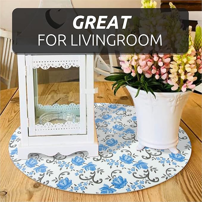 FIFTY FEET 12X120 Inch Shelf Liner for Kitchen Cabinets, PVC Drawer Liner for Dresser Non-Slip Bathroom, Non-Adhesive Cabinet Liner Washable (Blue Floral)(6 Roll)