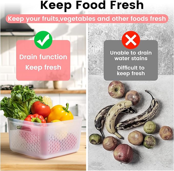 ANJUKE 6-Piece Fruit Storage Containers for Fridge with Lids — BPA-Free Produce & Salad Keeper with Removable Colanders, Dishwasher & Microwave Safe, Multi-Size Meal Prep & Lettuce Saver