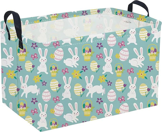Sanjiaofeng Rectangular Easter Basket Eggs Storage Bins,Cute Storage Basket with Handles.Clothers,Books,Kid's Gifts Bins. (Bule eggs)
