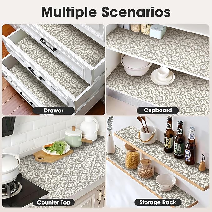 ALIUNI Drawer and Shelf Liner, Non-Slip Kitchen Cabinet Liners Non-Adhesive Thick Strong Grip Waterproof Washable Mats Protect Dresser Shelves Cupboard Bathroom Cabinets, Boho: Beige, 12 in X 30 FT