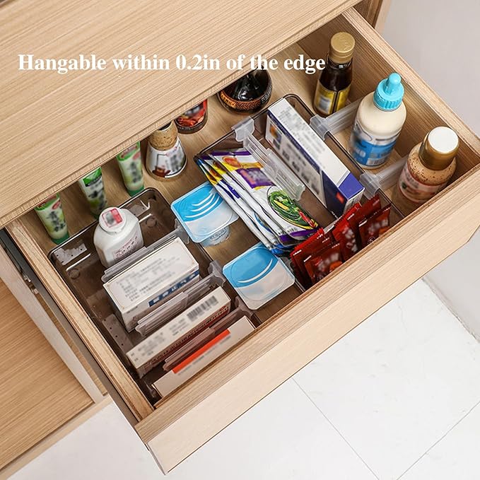 8 Pack Adjustable Refrigerator Door Organizer, Snap-on Fridge Dividers Clips, Retractable Fridge Space Allocator for Refrigerator Side Seam Organizing Cabinet Kitchen Drawer Storage