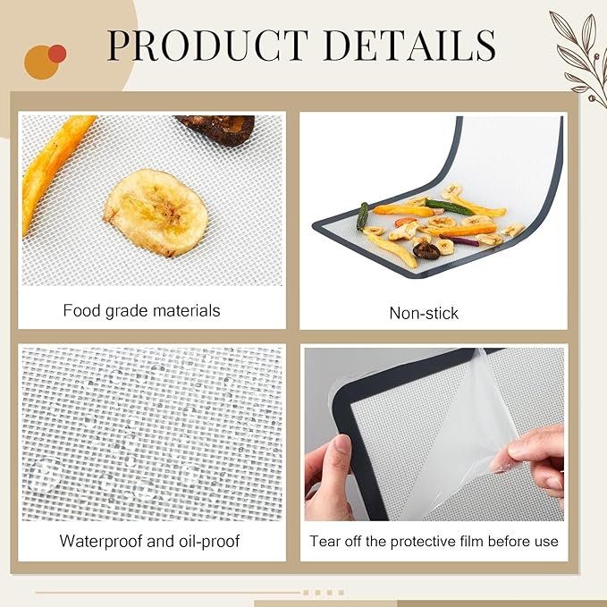 6 Pcs Large Silicone Mats Compatible with Harvest Right Freeze Dryer Gray Large Trays Silicone Mats Reusable Baking Sheet Durable Easy Clean No Stick Drying Liner for Kitchen