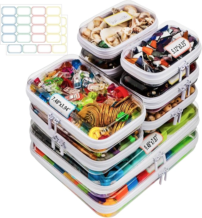 AOBOPLE 10 Pack Clear Hard Shell Zipper Case,Waterproof Toiletry Cosmetic Bag,Toy Organizers and Storage Box,Diaper Bag Organizer,Pencil Case,Clear Plastic Zipper Pouches for Office Home Storage