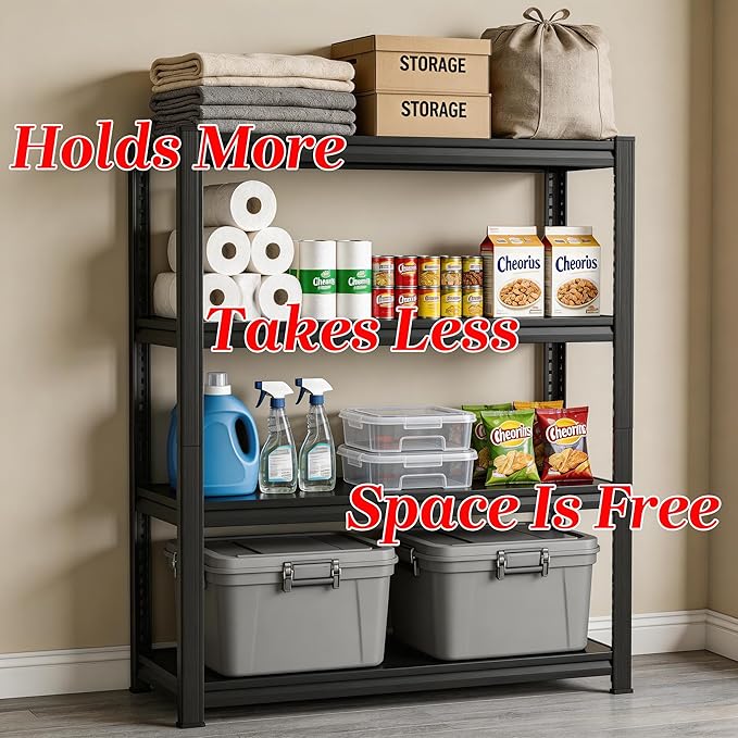 Pantry Organizers and Storage Metal Shelving, 4 Tier Adjustable Bakers Rack with Storage Pantry Shelf, 2400 Lbs Industrial Corner Shelf Cube Organizer Kitchen Shelves, 19.7" W×13.8" D×44.1" H