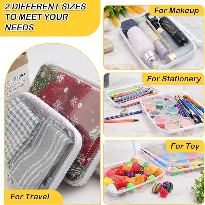 AOBOPLE Clear Hard Shell Zipper Case,2PCS M+L(9.8"x7.87"+8.66"x6.1") Large Toy Storage Bags,Plastic Transparent Hard Zipper Case Travel Waterproof Organizer Bags for Puzzles,Board Game,Cosmetics