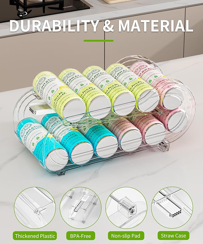 Soda Can Organizer 2 Pack, Automatic Rolling Can Organizers for Refrigerator - Wide+Slim 2 Size Can Dispenser for Fridge & Pantry Storage - Space Saving Kitchen & Beverage Organizer