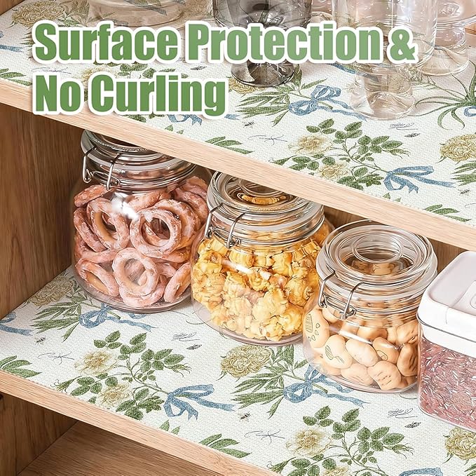 Tatyanna Drawer and Shelf Liner for Kitchen Cabinets Non Adhesive Cabinet Liners Floral Shelf Liners Strong Grip Non-Slip Drawer Liner Waterproof Easy to Clean Cupboard Dresser Liner 12IN x 16.4FT