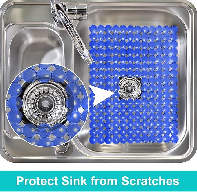 Coopay 2 Pack Kitchen Sink Mat Plastic Protect Mat PVC Eco-Friendly Kitchen Adjustable Stainless Steel/Porcelain Dish Drying Pad Protector for Bottom of Sink, 15 x 11 Inches (Blue)