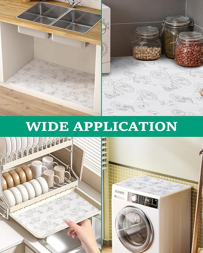 Floral Drawer Liner for Kitchen Cabinets Non-Adhesive Shelf Liner Non-Slip Strong Grip Cabinet Liners Thickened Mats Protective Paper Easy to Clean for Tool Box Pantry (12In x 10FT)