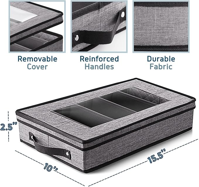Flatware & Utensil Storage, Durable Silverware Storage Box with Padded Dividers, 5 Compartment Flatware Storage Case, Silverware Case with Handles, Protects and Organizes Cutlery, Grey