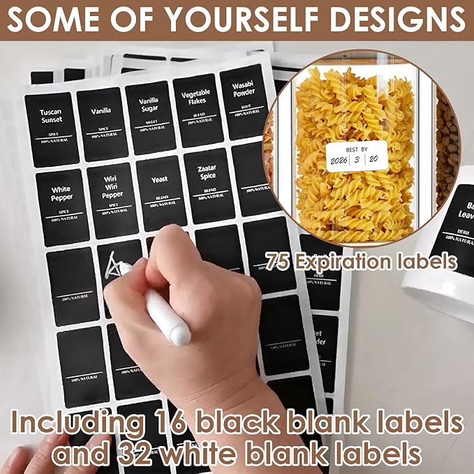 491 Pantry Labels for Containers, Preprinted Waterproof Stickers for Organizing Storage Bins, Spice Jar and Kitchen