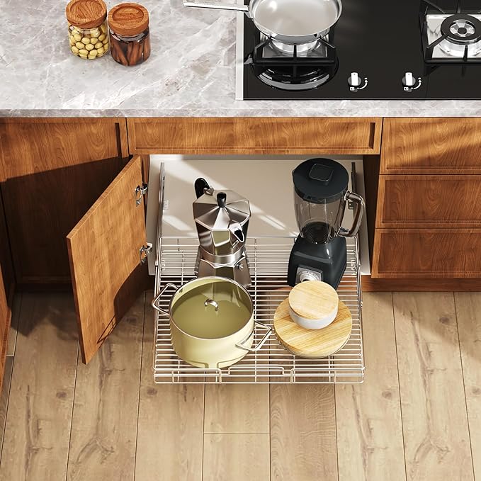 LOVMOR Pull Out Cabinet Organizer and Storage 31½" W x 21½" D, Slide Out Shelves for Kitchen Cabinets
