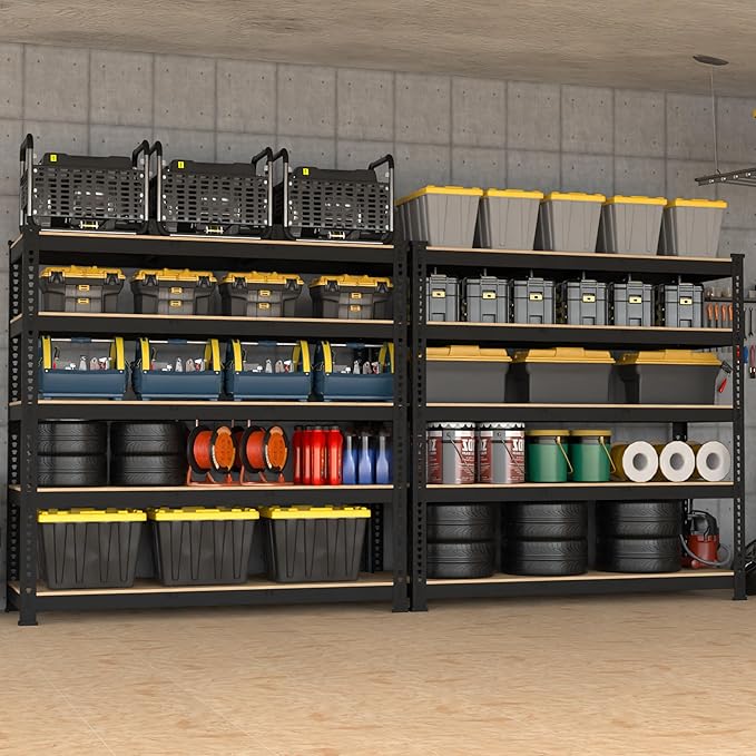 Heavy Duty Metal Storage Shelves - 48" W x 24" D x 72" H 5 Tier Adjustable Garage Shelving Unit, Industrial Utility Rack Shelf for Warehouse, Pantry, Kitchen, Black, 3 PCS
