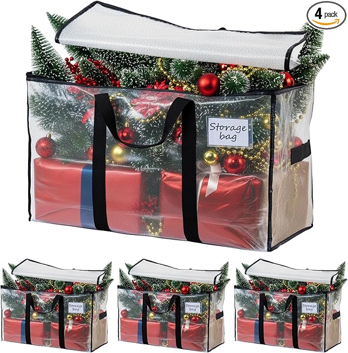 TAILI Extra Large Moving Bags, 4 Pack Clear Heavy Duty Totes for Storage with Visible Window, Wrap Around Handles, Storage Bags for Space Saving, Alternative to Moving Boxes