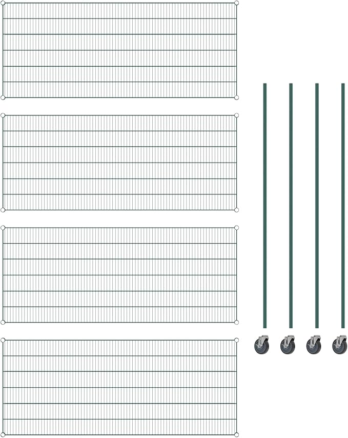 Commercial NSF Listed Green Epoxy Mobile Wire Shelving Kit 30" x 72" x 80", with 4 Shelves Perfect for Warehouse, Walk-in Refrigerator, Freezer, Grocery Store, Restaurant, Dishroom